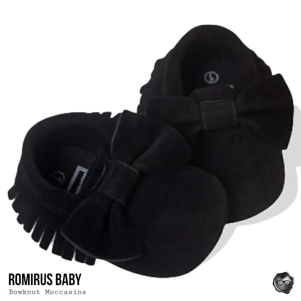 FIRST WALKERS SLIP-ON BABY MOCCASIN SHOES IN BLACK SUEDE VEGAN LEATHER UNISEX
